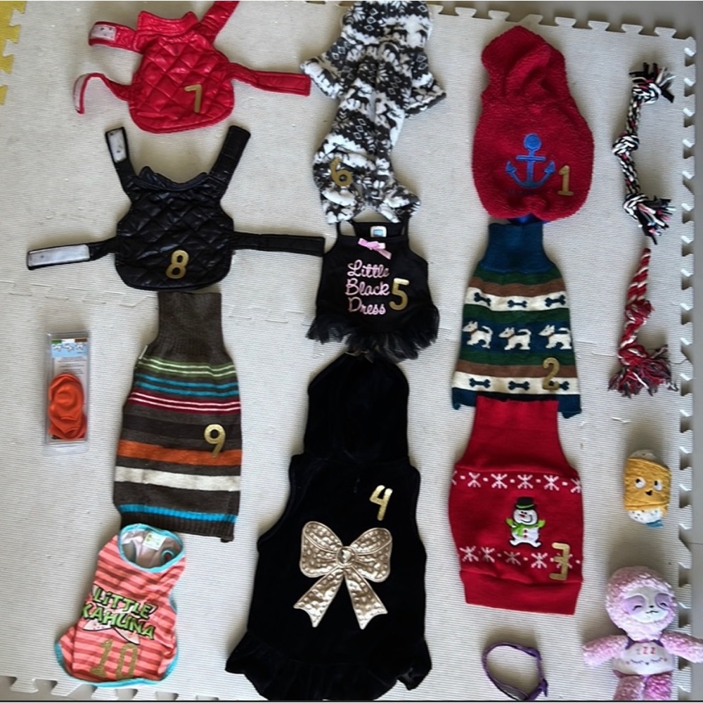 Pet clothing buy 4for $30 and get a toy for free.